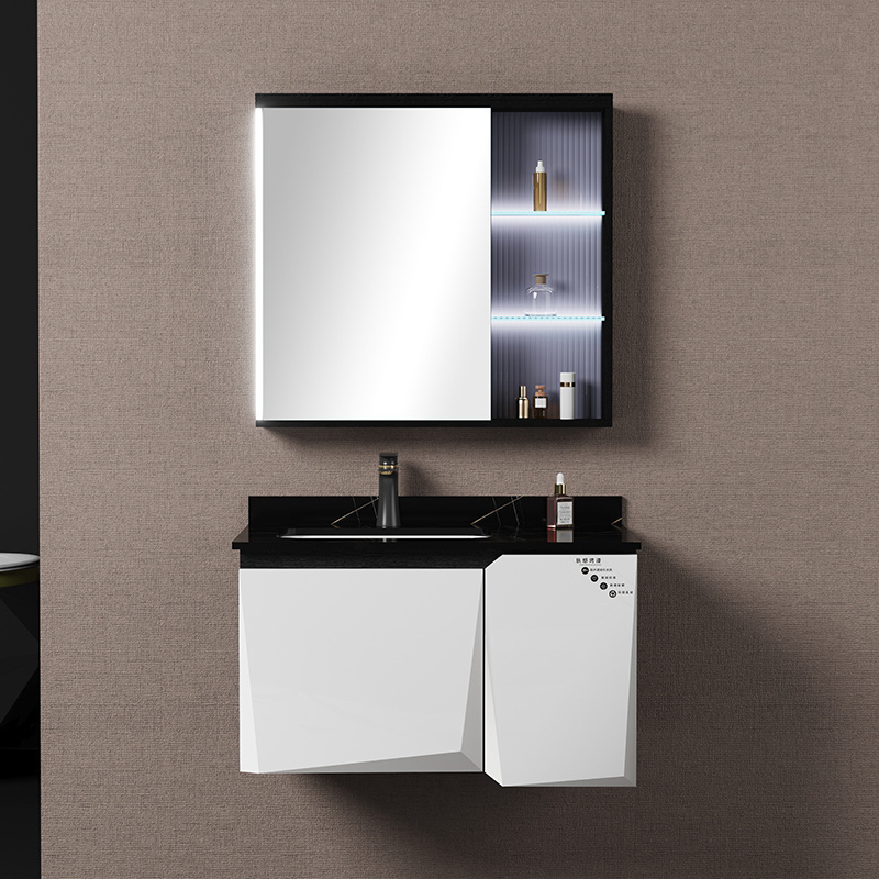 New style modern plywood bathroom vanity cabinets with basin  wall hanging MDF bathroom vanities with LED mirror