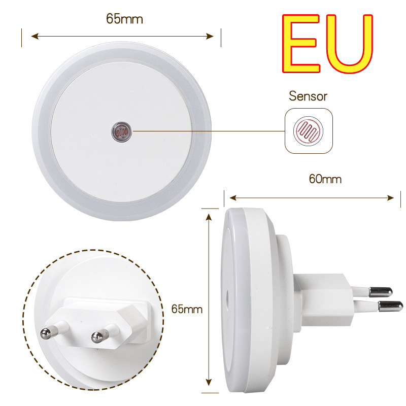 US EU Plug Auto Sensor Controlled LED Room Wall Lamp Round Night Light