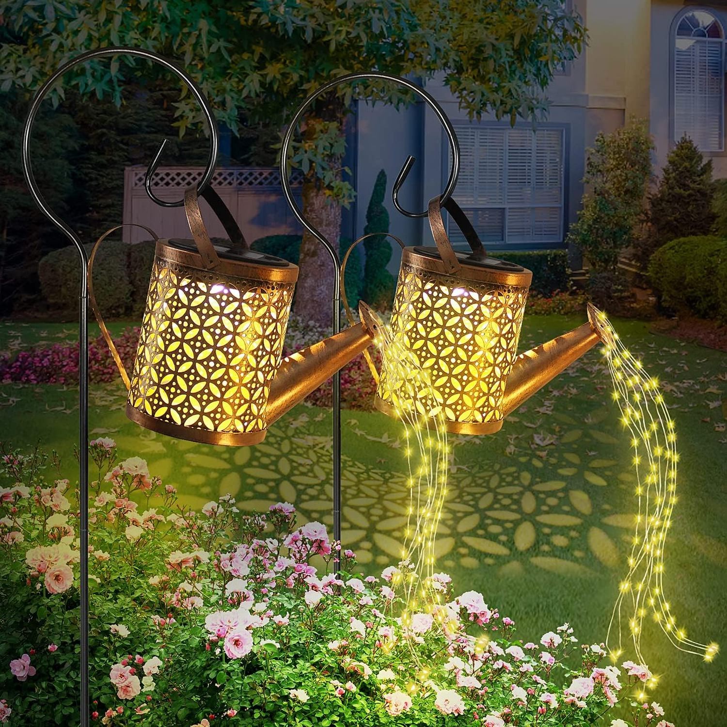 Garden Decoration Watering Can Solar Light LED Kettle String Lights Outdoor IP65 Waterproof Yard Art Ornament Fairy String Lamp