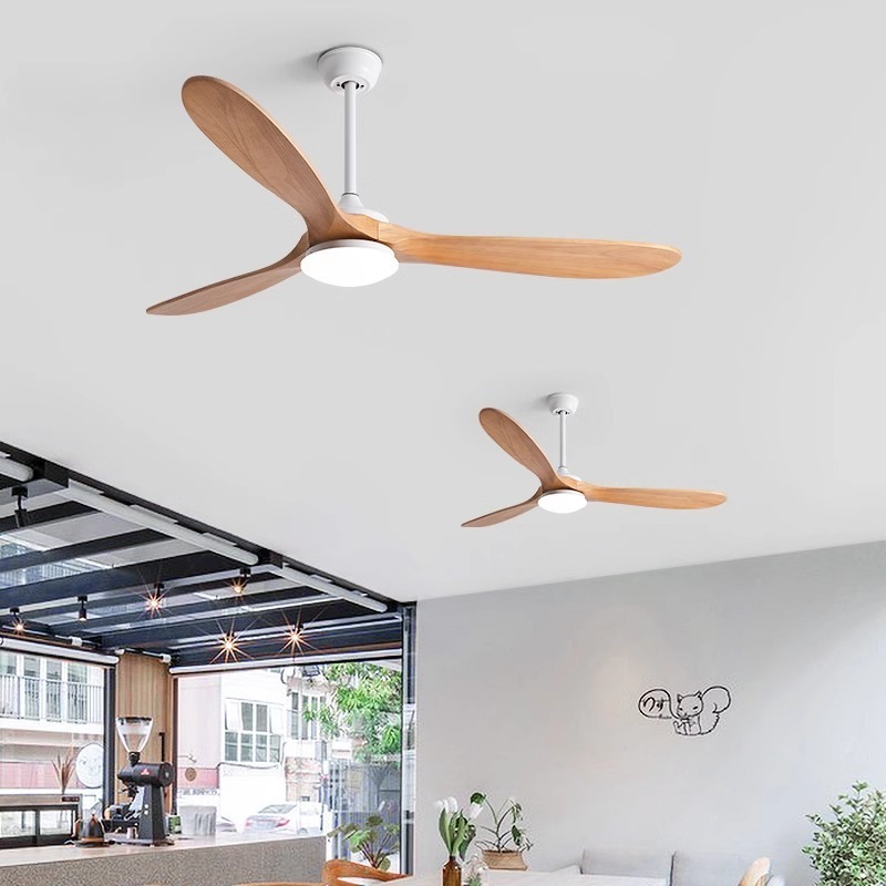 Hotel Electric Metal Copper Wooden Solid Wood 3 Blade Ceiling Fan With Light