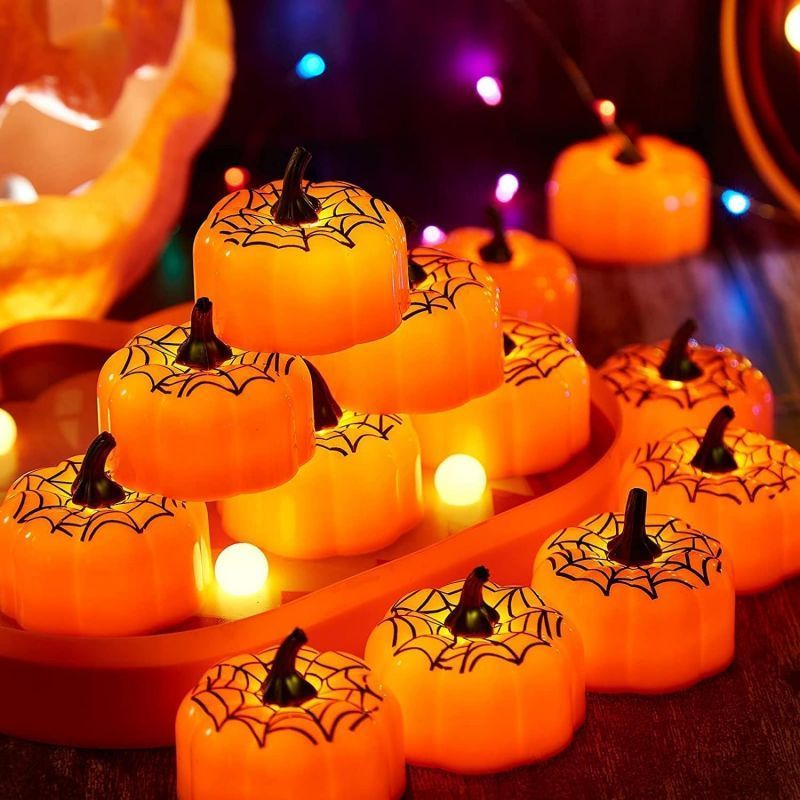 Halloween Decoration Small Orange Led Tea Lights 12 Led Flameless Candles