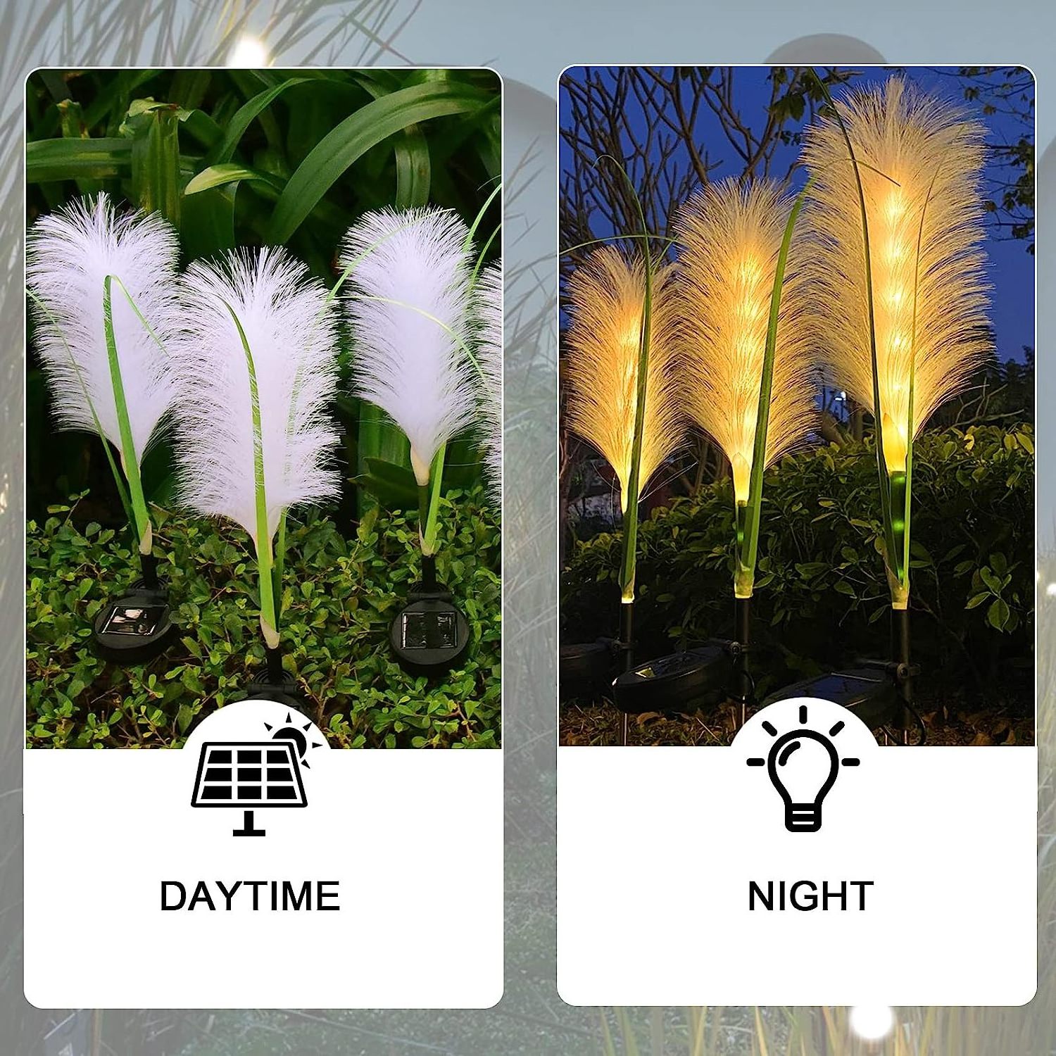 Garden LED Solar Reed Light Outdoor Waterproof Hairy Fiber Optic Insert Ground Patio Decorative Lawn Lamp