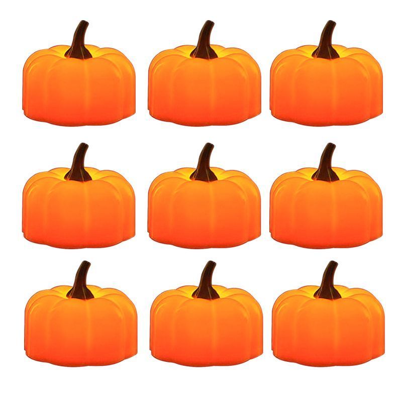 Factory Direct 12 Pcs Mini LED Orange Pumpkin Candles Halloween Good quality Flicker For Halloween Party Home Decorations