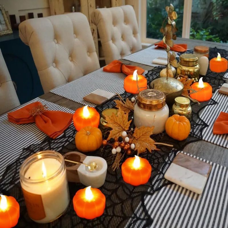 12 Pcs Mini LED Orange Pumpkin Candles Halloween Good quality Flicker For Halloween Party Home Decorations