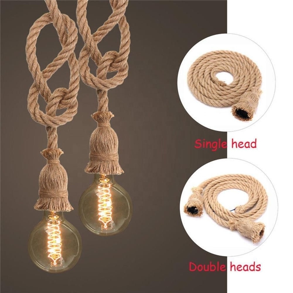 Creative Industrial Double Heads Retro Hemp Rope Pendant Light Ceiling Lamp