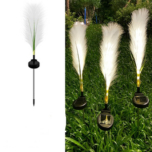 Garden LED Solar Reed Light Outdoor Waterproof Hairy Fiber Optic Insert Ground Patio Decorative Lawn Lamp