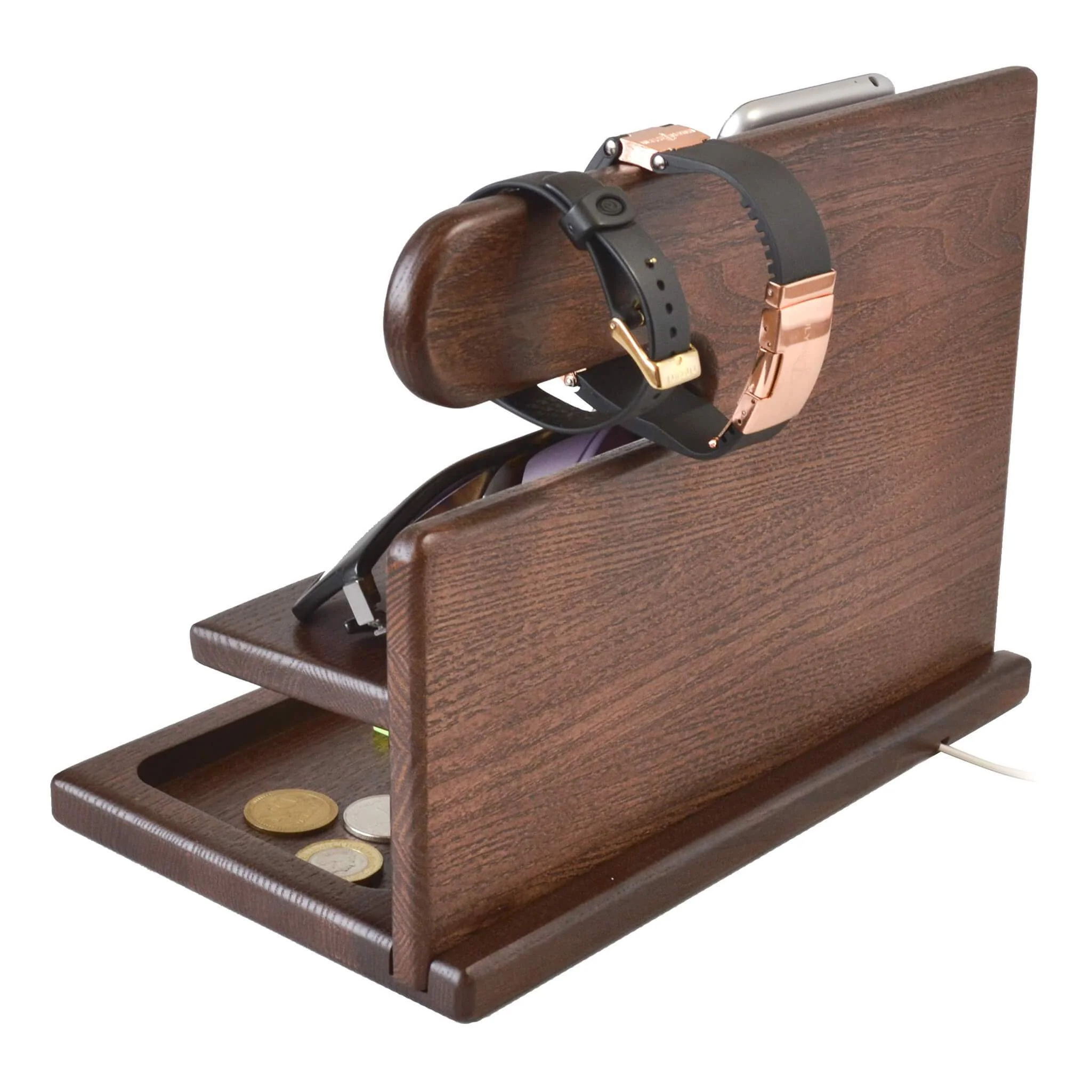 In Stock Multifunctional Wooden Desk Organizer with Docking Stand Wood Phone Docking Station Key Holder Stand Watch Organizer