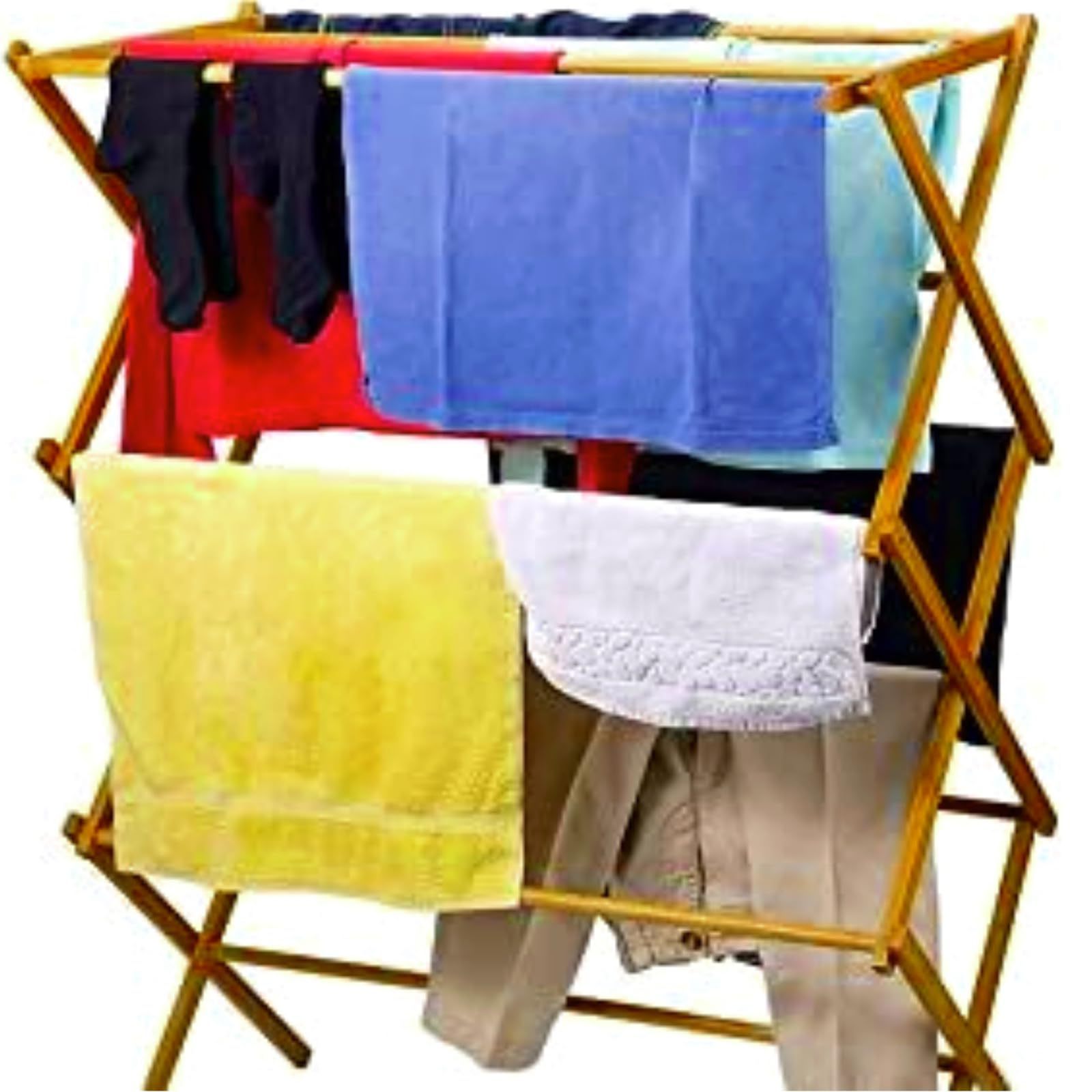 Wholesale Eco-friendly 3 Tier Wooden Laundry Drying Rack Foldable Space Saving Vertical Bamboo Clothes Rack