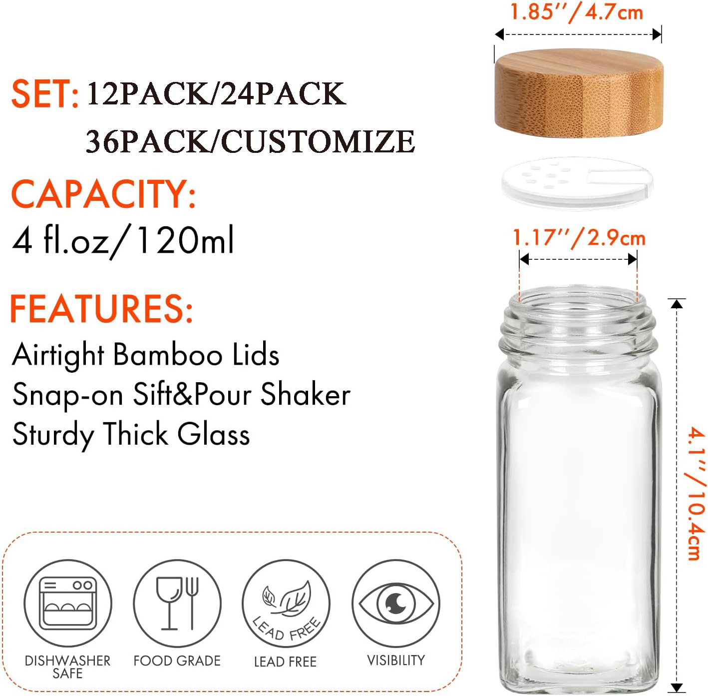 Bamboo Wood Lid Glass Storage Bottles For Spice 4oz 120ml Kitchen Spice Jars 12pcs 24pcs 36pcs Spice Jars with Labels