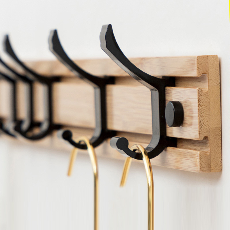 Clothes Robe Towel Hanger Hat Bag Movable Hooks New Arrival Luxury Bamboo Wall Metal Hanger Hooks