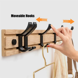 Clothes Robe Towel Hanger Hat Bag Movable Hooks New Arrival Luxury Bamboo Wall Metal Hanger Hooks