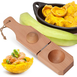 Bamboo Plantain Press Smasher Wooden Green Plantain Smasher Platanos Tostonera Press for Tostones and Rellenos