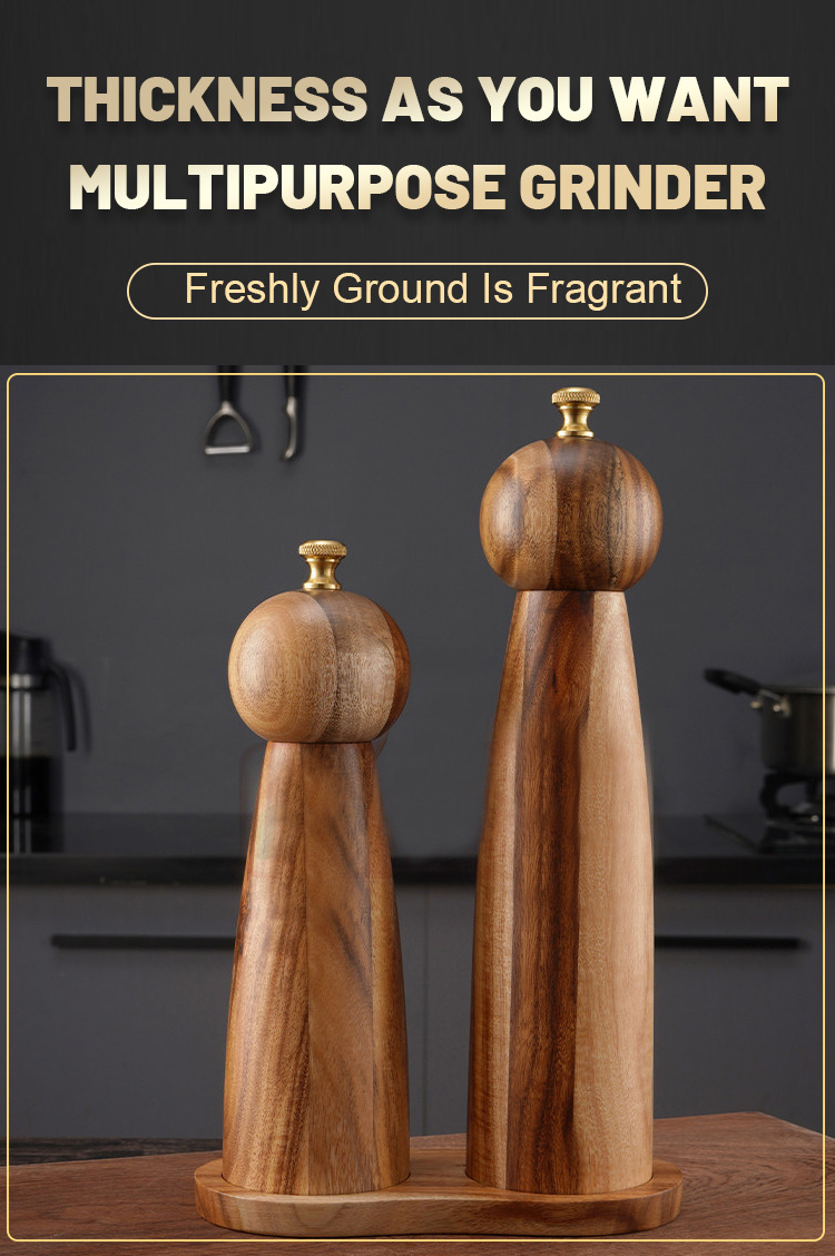 Adjustable Coarseness Ceramic Core Acacia Wood Salt Pepper Grinders Set Wooden Kitchen Spice Mill