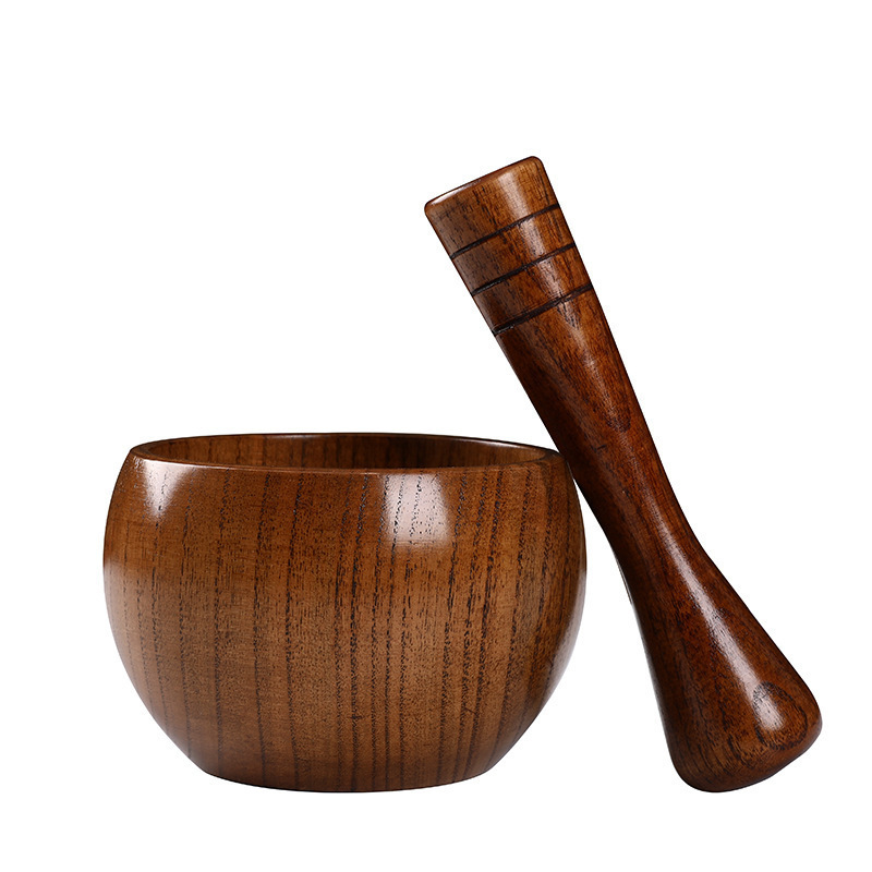 Wood Mortar Pestle Set Wood Grinder Bowl for Guacamole Salsa Herb Crusher Pill