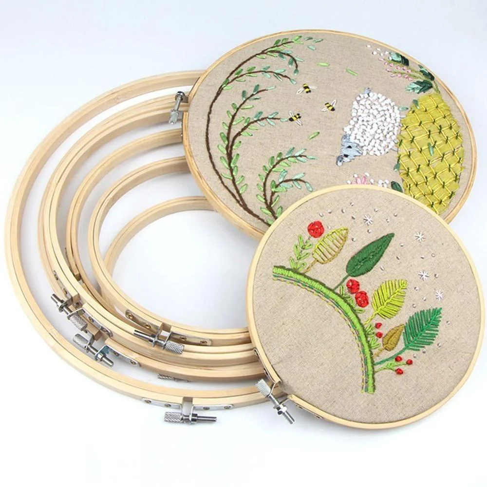 High Quality Adjustable Premium Natural Bamboo Frame Embroidery Hoops for Cross Stitch Crafts Hand Sewing