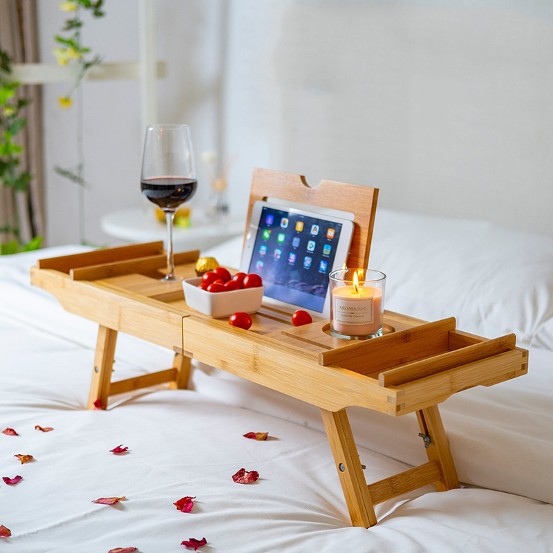 Extendable Bamboo Bathtub Tray Spa Bathtub Caddy Organizer Rack Book Wine Tablet Holder Nonslip Bottom Bath Tub Tray Shelf