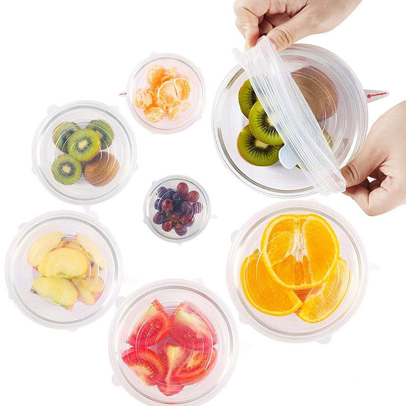 6pcs Reusable Silicone Stretch Lids Universal Lid Silicone Bowl Pot Lid Silicone Cover Cooking Food Fresh Cover for Kitchen