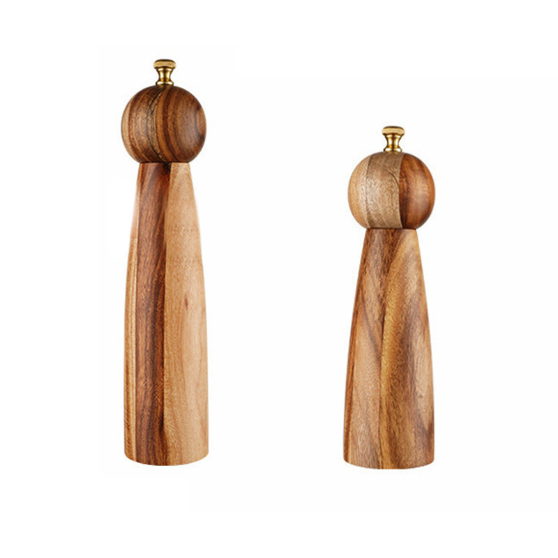 Adjustable Coarseness Ceramic Core Acacia Wood Salt Pepper Grinders Set Wooden Kitchen Spice Mill