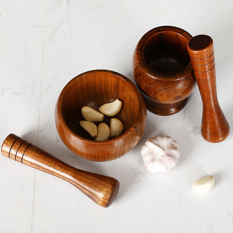 Wood Mortar Pestle Set Wood Grinder Bowl for Guacamole Salsa Herb Crusher Pill