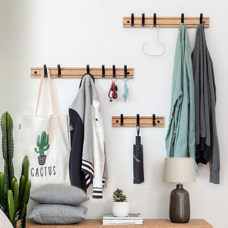 Clothes Robe Towel Hanger Hat Bag Movable Hooks New Arrival Luxury Bamboo Wall Metal Hanger Hooks