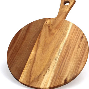 In Stock Kitchen Large Acacia Wood Pizza Peel Natural Acacia Wood 12" Round Charcuterie Board with Handle