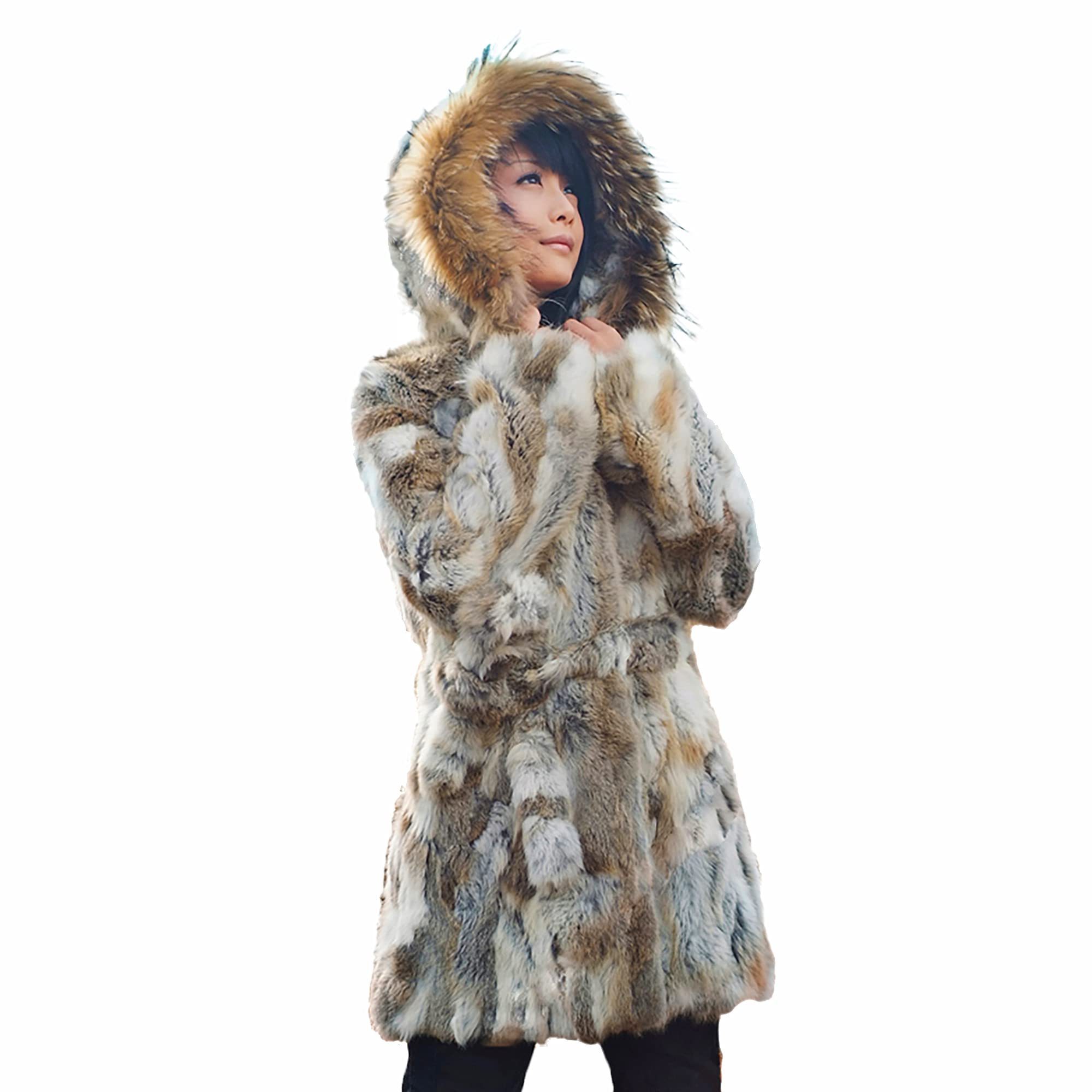 Custom real mink fur coat Women's Rabbit Coat with Raccoon fox fur coat women real Trim Hood Winter faux fur vest