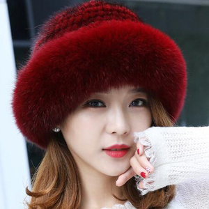 Hot Sale Hat Trendy Fashion Winter Fox Fur Mink Fisherman Suede winter Plush Hats Warm fur Bucket Hat for women