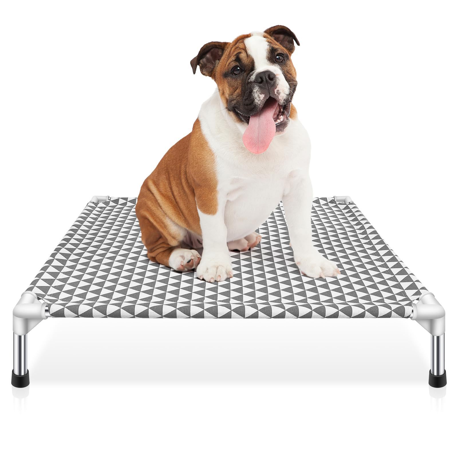 Large movable and washable elevated pet bed Portable non-slip breathable mesh cloth black and white checkered dog bed