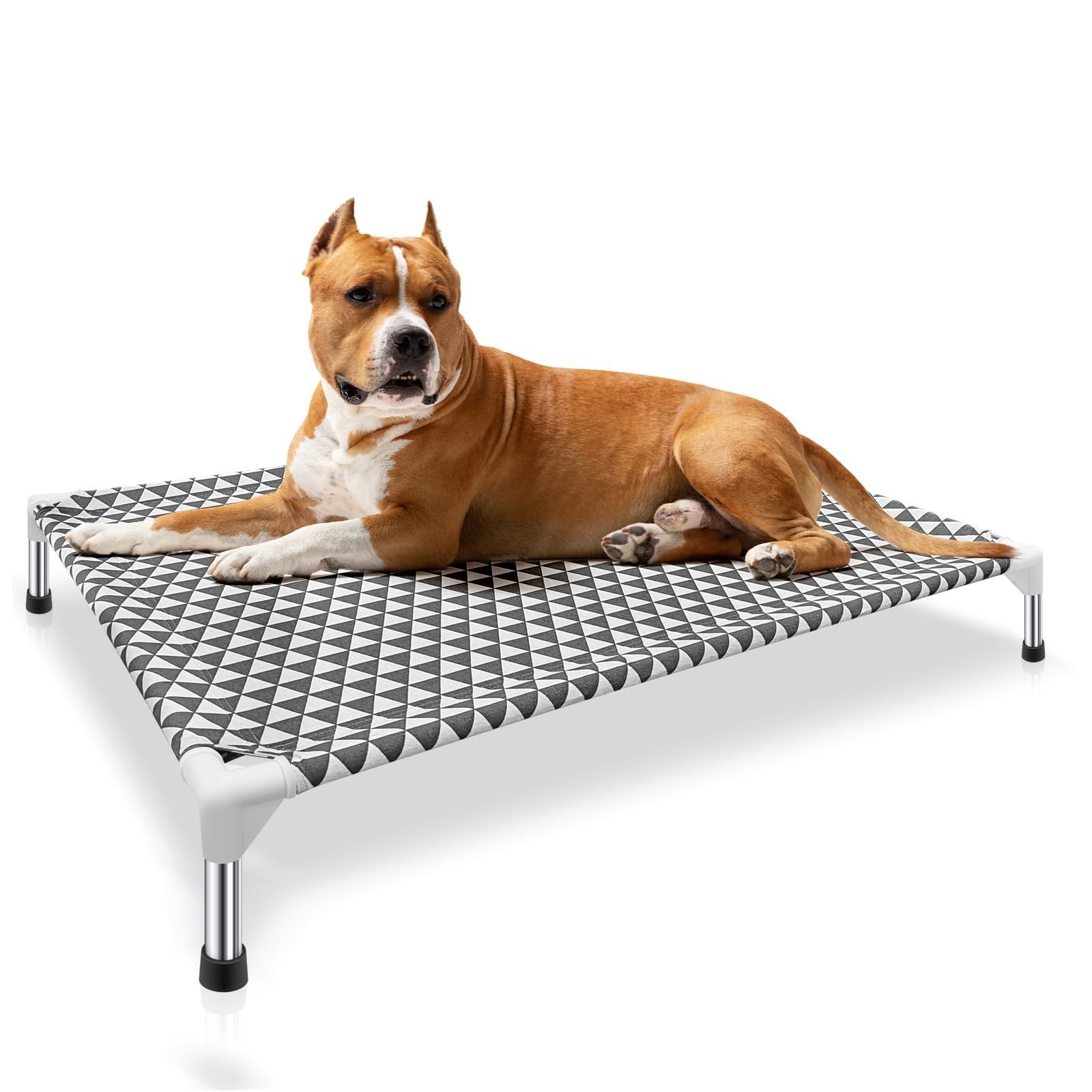 Large movable and washable elevated pet bed Portable non-slip breathable mesh cloth black and white checkered dog bed