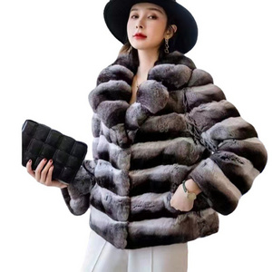 Winter faux fur coat faux chinchilla fur coat Horizontal style women's fur jacket lapels