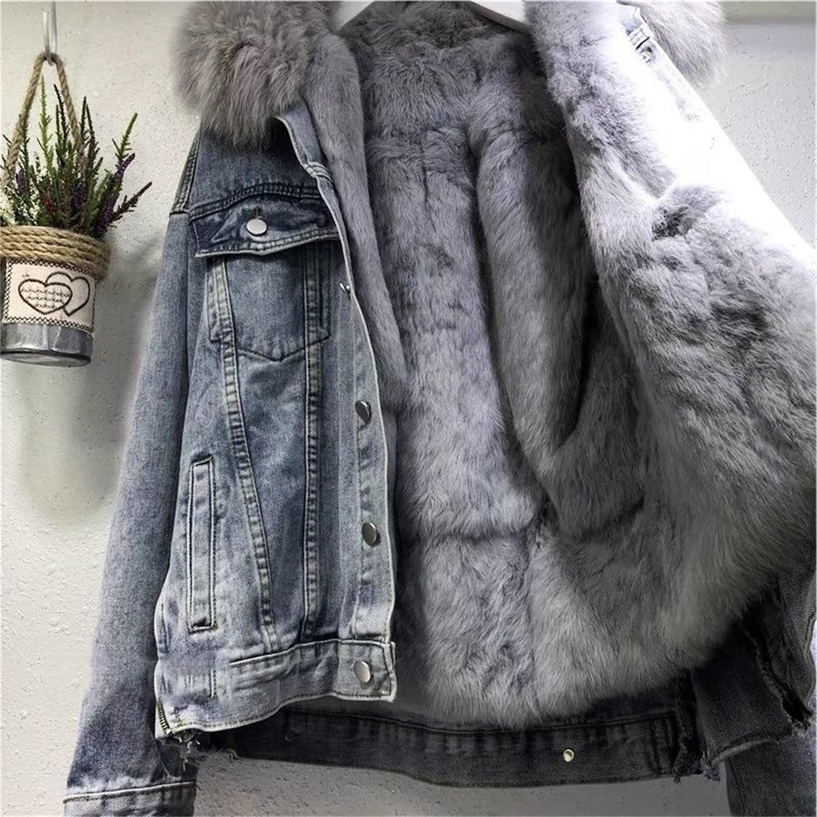 custom autumn winter hot sell fashion fur jean jacket men denim coat faux fur lining vintage casual jacket