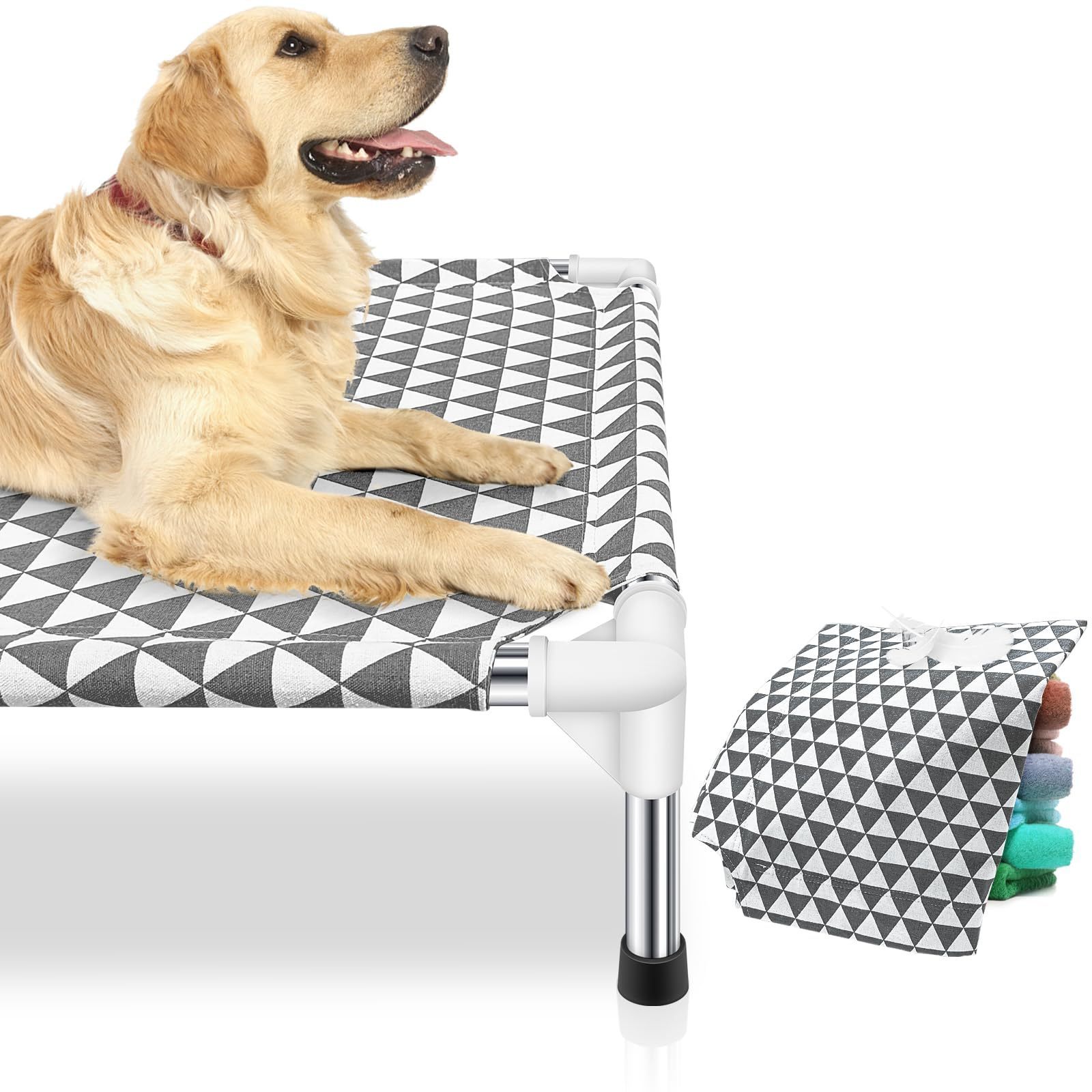 Large movable and washable elevated pet bed Portable non-slip breathable mesh cloth black and white checkered dog bed