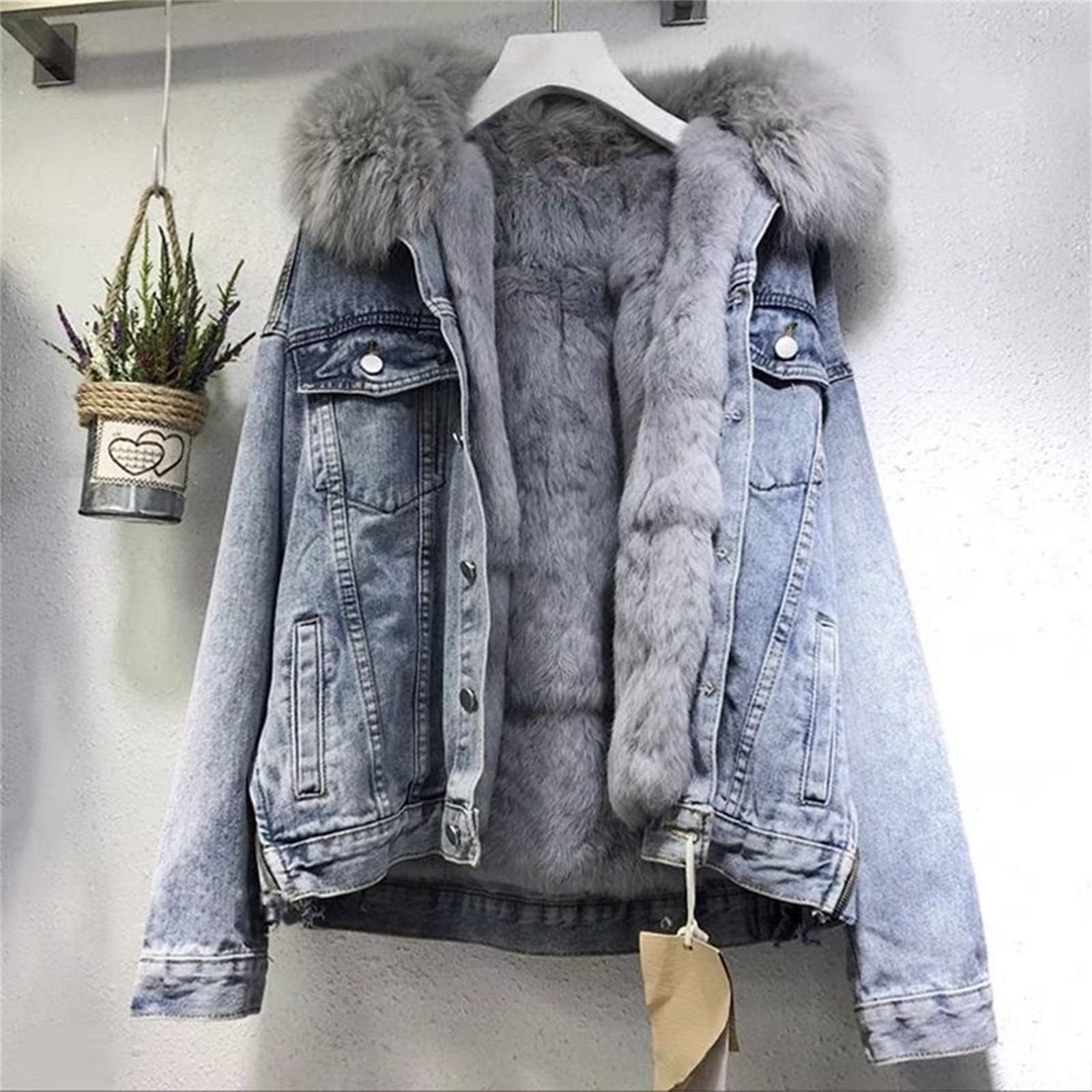 custom autumn winter hot sell fashion fur jean jacket men denim coat faux fur lining vintage casual jacket