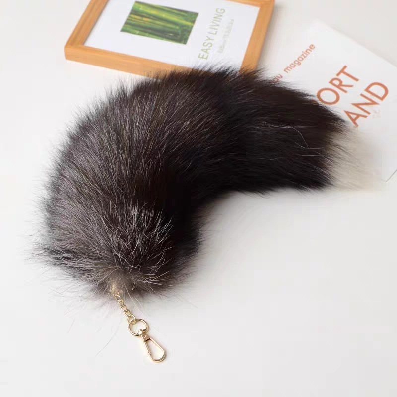 custom plush keychain Fox tail pendants  American raccoon dog bag mobile phone accessory black fox bag car animal keychain