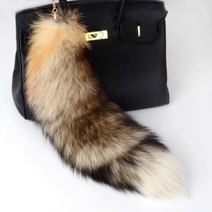 custom plush keychain Fox tail pendants  American raccoon dog bag mobile phone accessory black fox bag car animal keychain