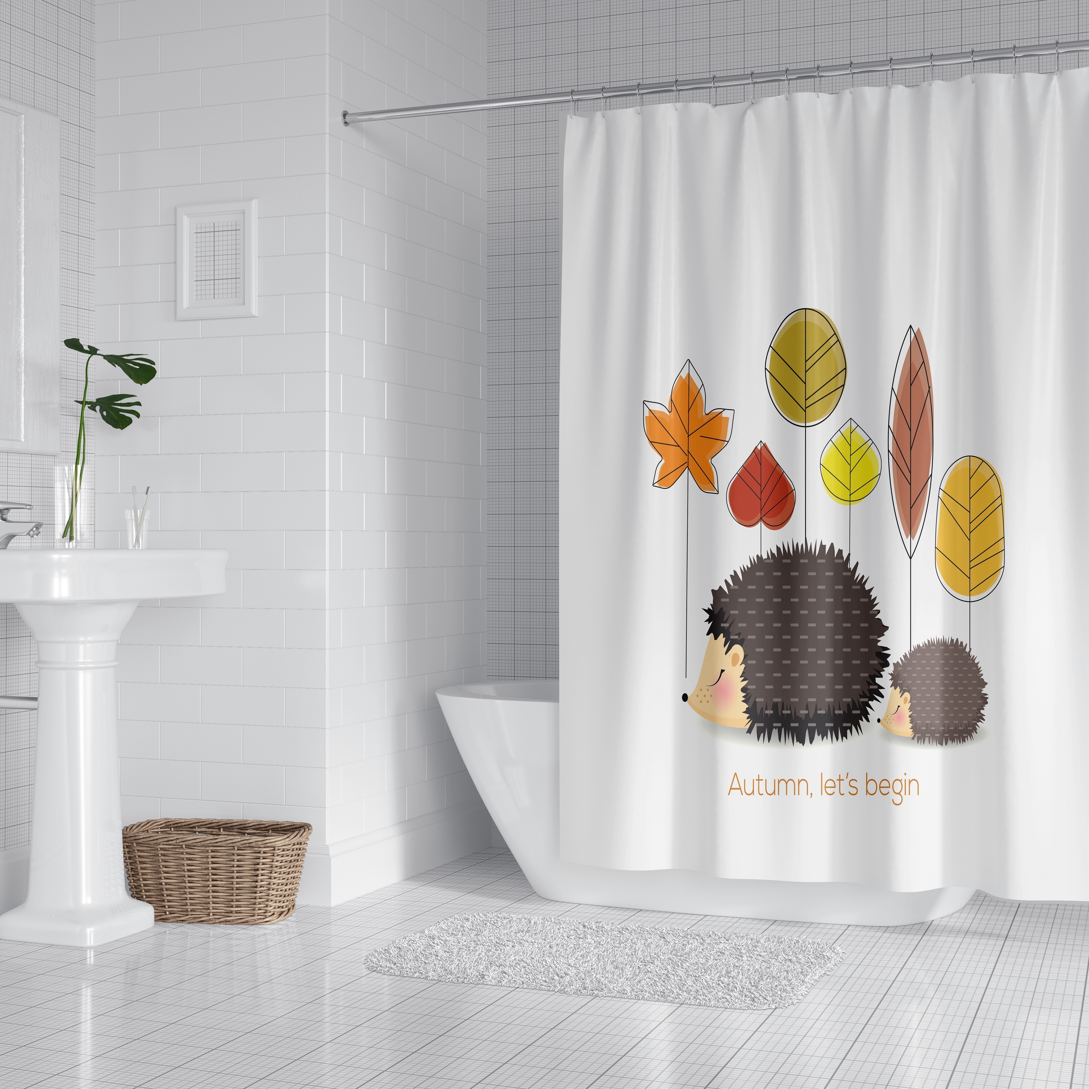 Ready Made Animal Design Custom Printed Elephant Hedgehog Shower Curtain For Wholesale