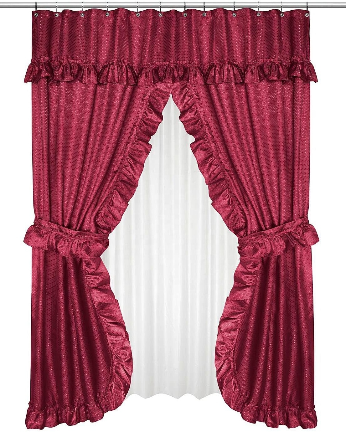 Elegant Jacquard Weave Double Waterproof Double Swag Valance Shower Curtain With Peva Liner