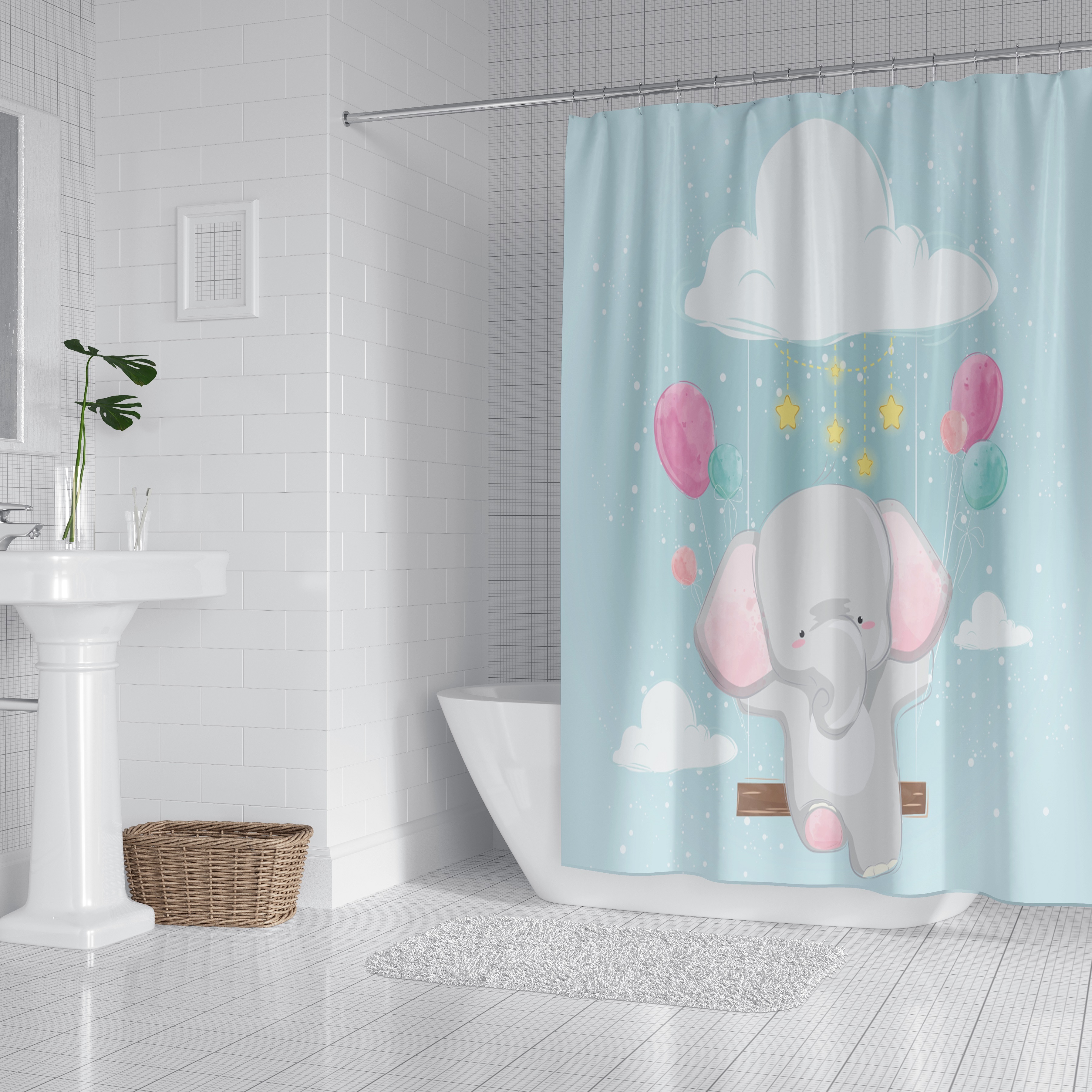 Ready Made Animal Design Custom Printed Elephant Hedgehog Shower Curtain For Wholesale