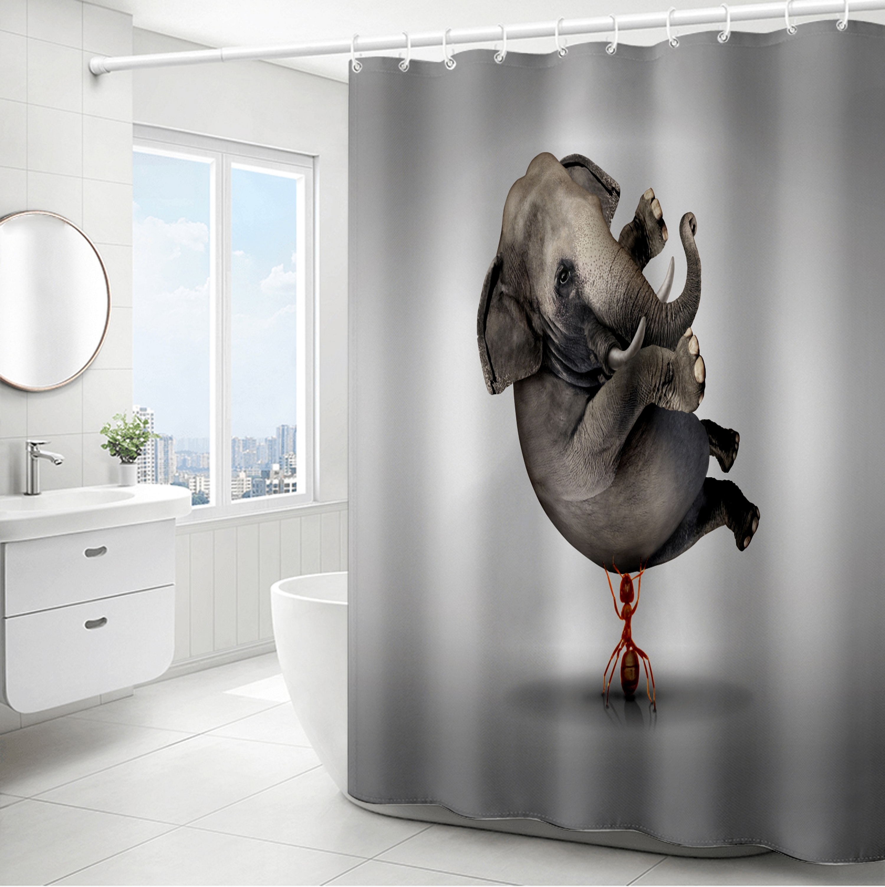 Ready Made Animal Design Custom Printed Elephant Hedgehog Shower Curtain For Wholesale