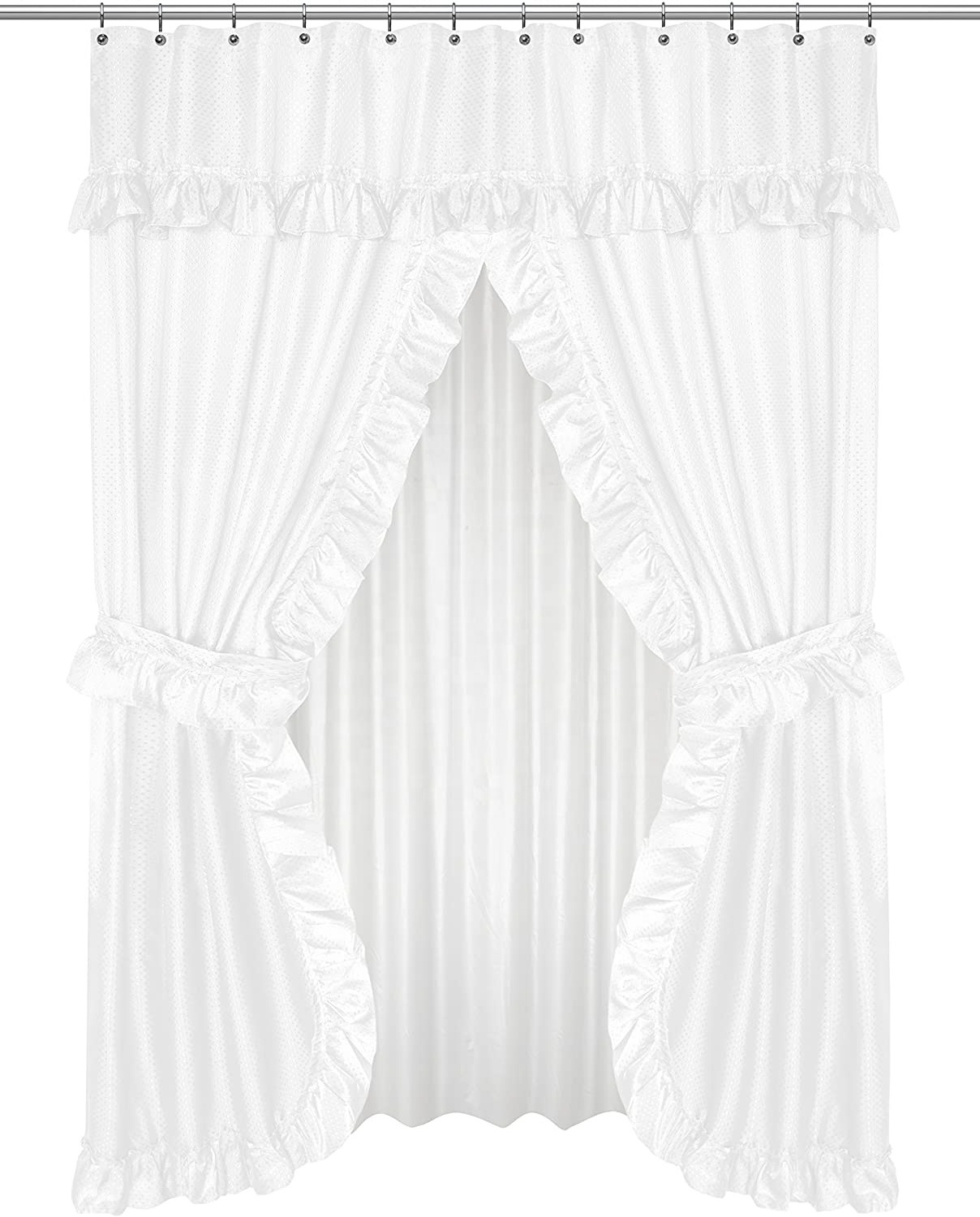 Elegant Jacquard Weave Double Waterproof Double Swag Valance Shower Curtain With Peva Liner