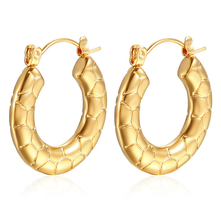 Fashion Jewelry Wheat Pattern Hollow Stainless Steel Hoop Earrings for Women Creative Round  Earrings Wedding Accessories