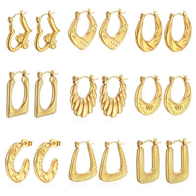 Fashion Jewelry Wheat Pattern Hollow Stainless Steel Hoop Earrings for Women Creative Round  Earrings Wedding Accessories