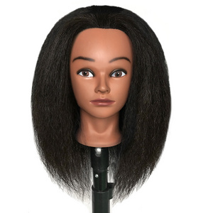 Cheap Cosmetology 100% Human hair African American Salon Practice Hairdresser braiding afro Training Mannequin dummy doll Head