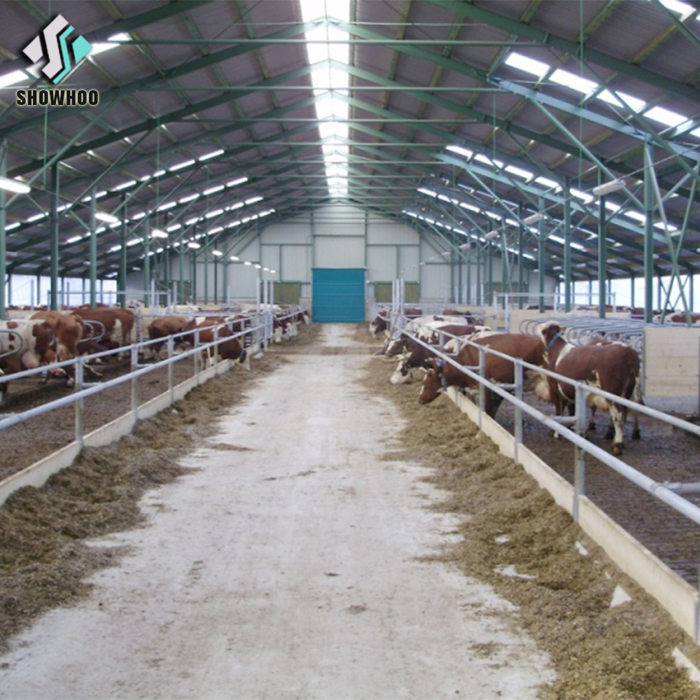 Low cost modern prefab steel structure dairy cow farming shed farm metal barn breeding building cattle house construction design