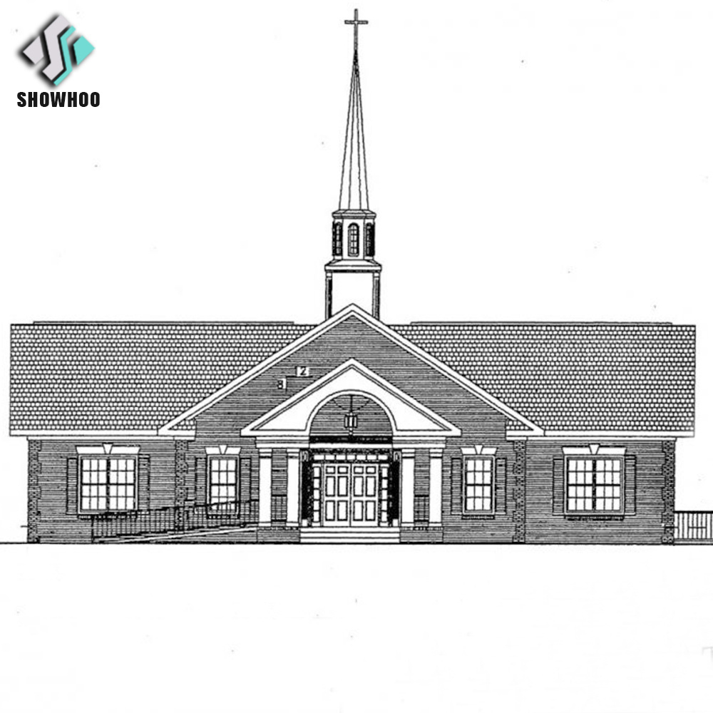 Low cost modern design prefab steel frame structure church building