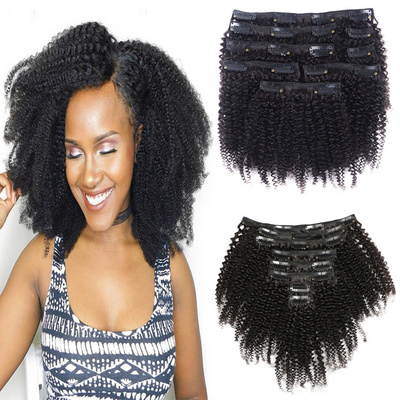 Afro Kinky Curly Clip In Human Hair Extensions seamless clip in afro hair extensions 8 Pcs/Set pelucas-de-pelo-natural