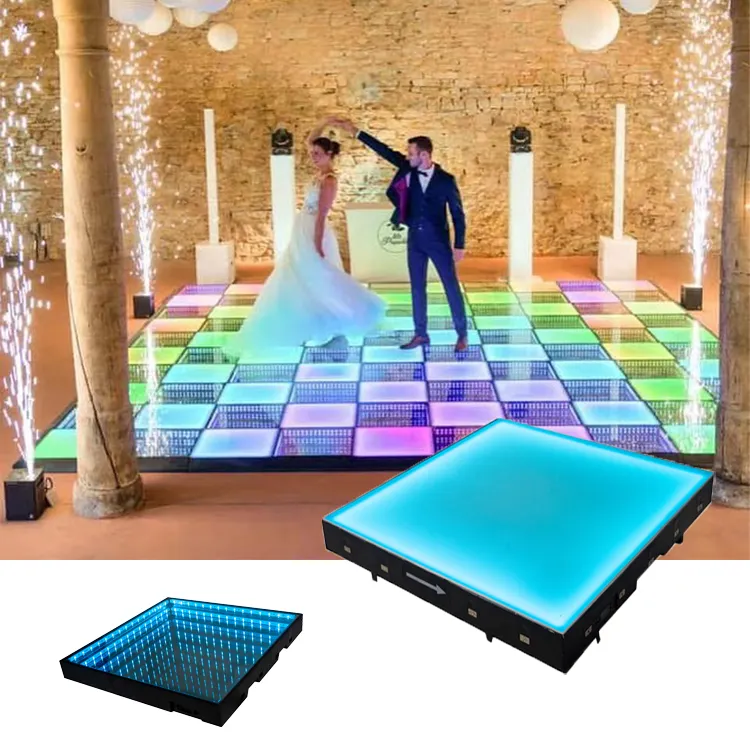 3d infinity acrylic illuminated light up led wedding party mirror magnetic led dance floor  led panel for dj disco night club