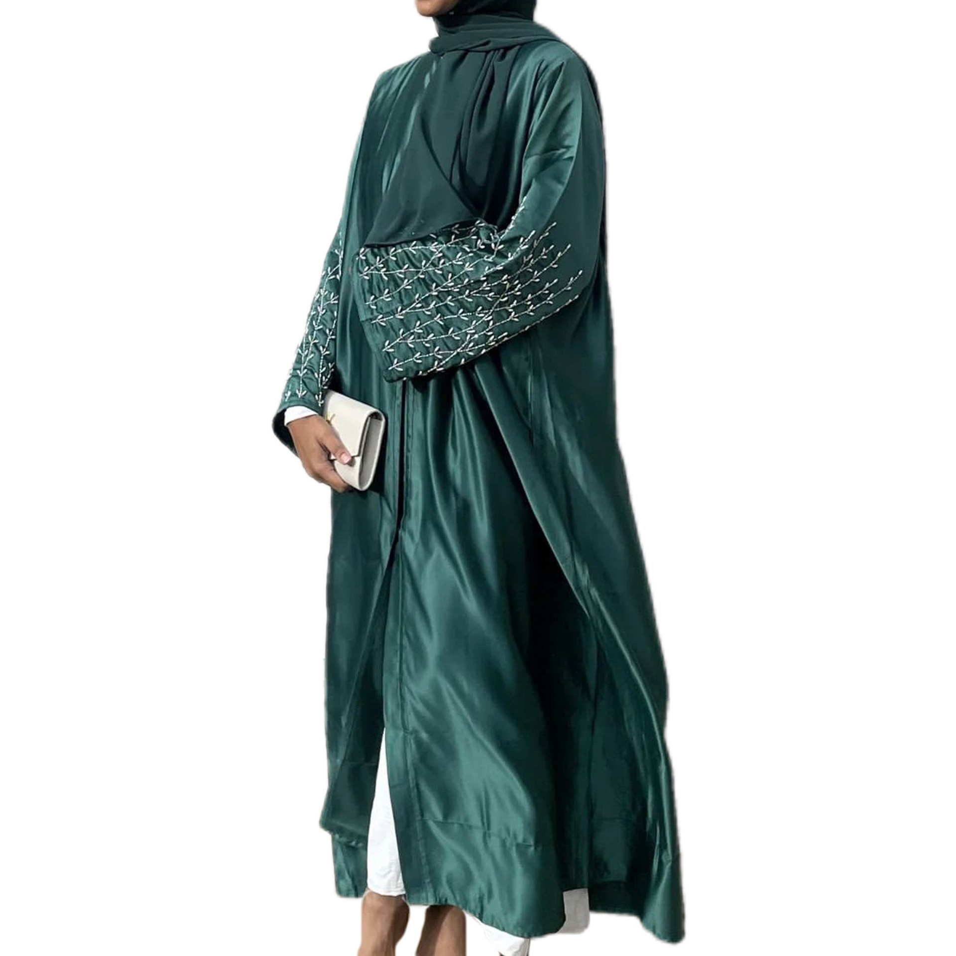 New Design Islamic Clothing Satin Hand Made Pearls Dubai Abaya Women Muslim Dress Open Modest Abaya