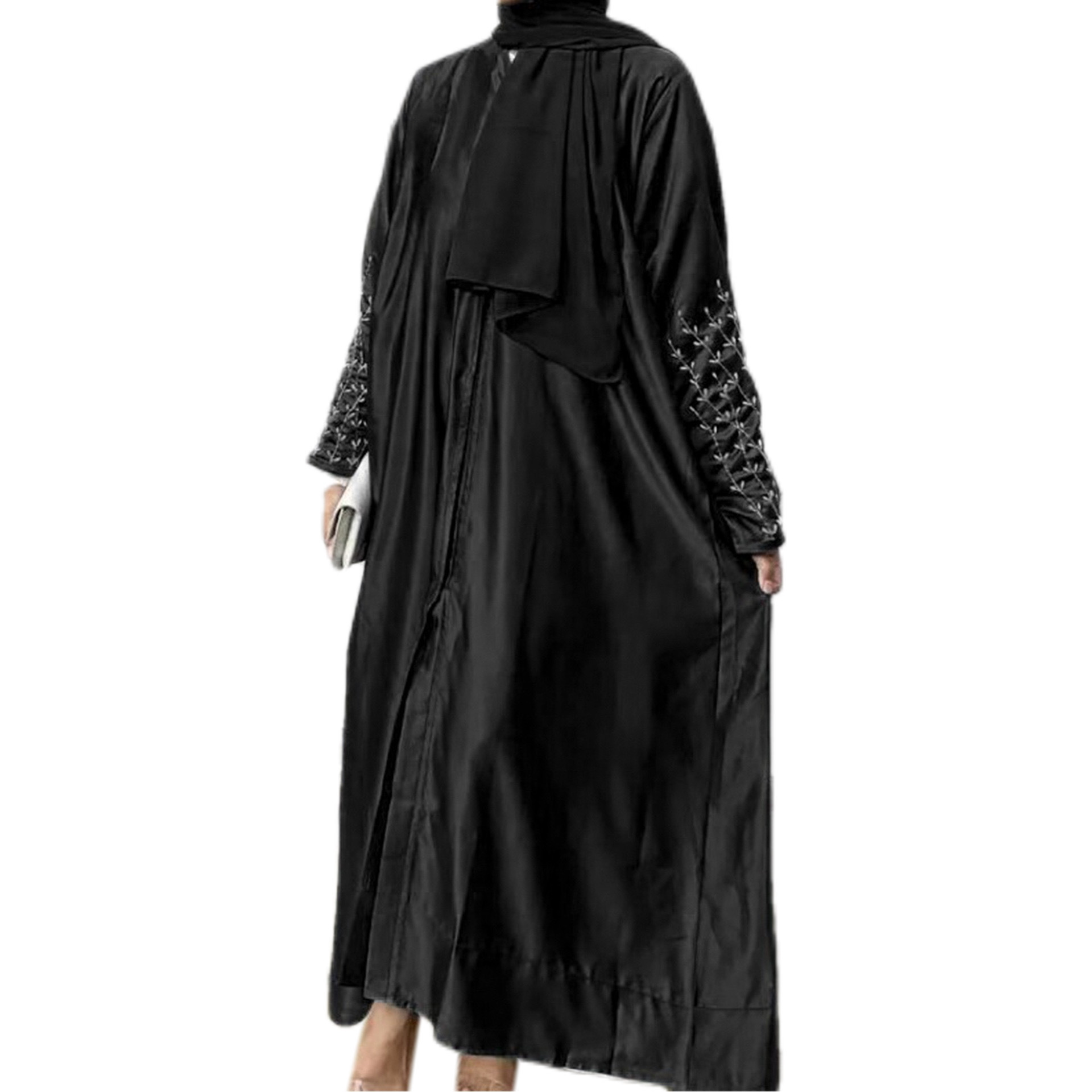 New Design Islamic Clothing Satin Hand Made Pearls Dubai Abaya Women Muslim Dress Open Modest Abaya