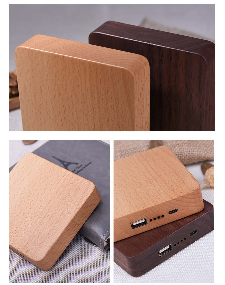 Factory Supply Wooden Portable Power Bank 2600mAh 7800mah 1040mah Square Wooden Power Bank